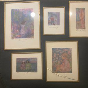 Vintage Art prints in brass frames - Artist Jeanne Gaudet Grenier